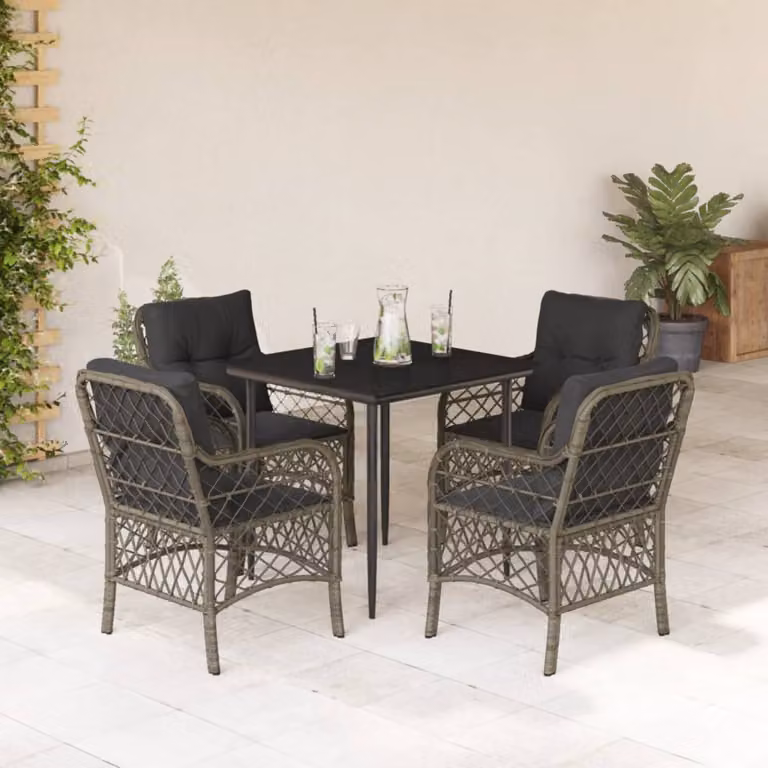vidaXL Set da Pranzo da Giardino 5 pz in Polyrattan e Vetro Grigio e Nero