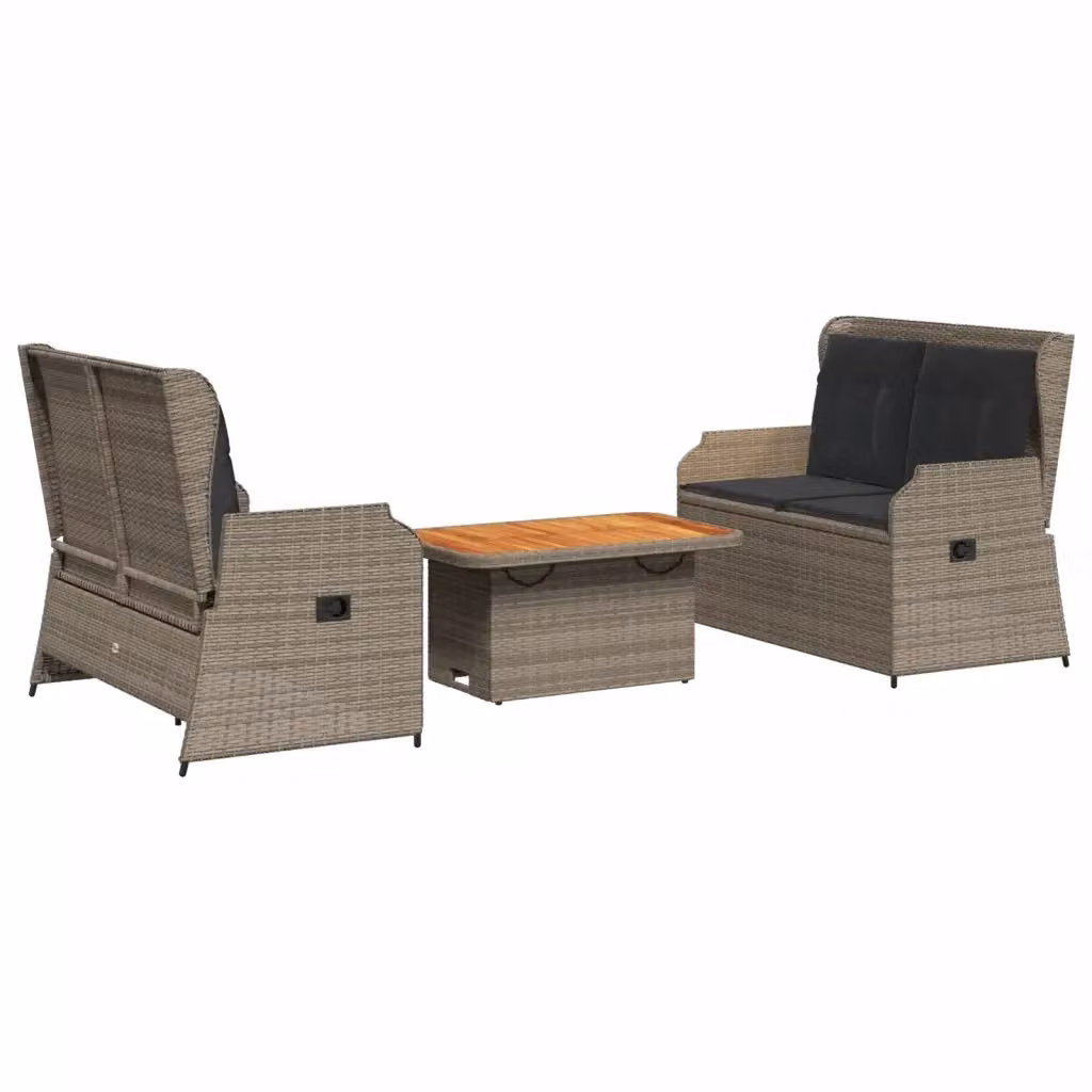 Set da giardino vidaXL composto da divano a 2 posti, tavolino da caffè e cuscini con struttura in acciaio e legno di acacia, colore marrone e grigio – 2