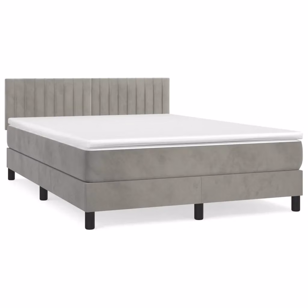 Letto a molle con materasso ibrido vidaXL in velluto grigio e bianco L/P/H: 203 x 144 x 88 cm – 2