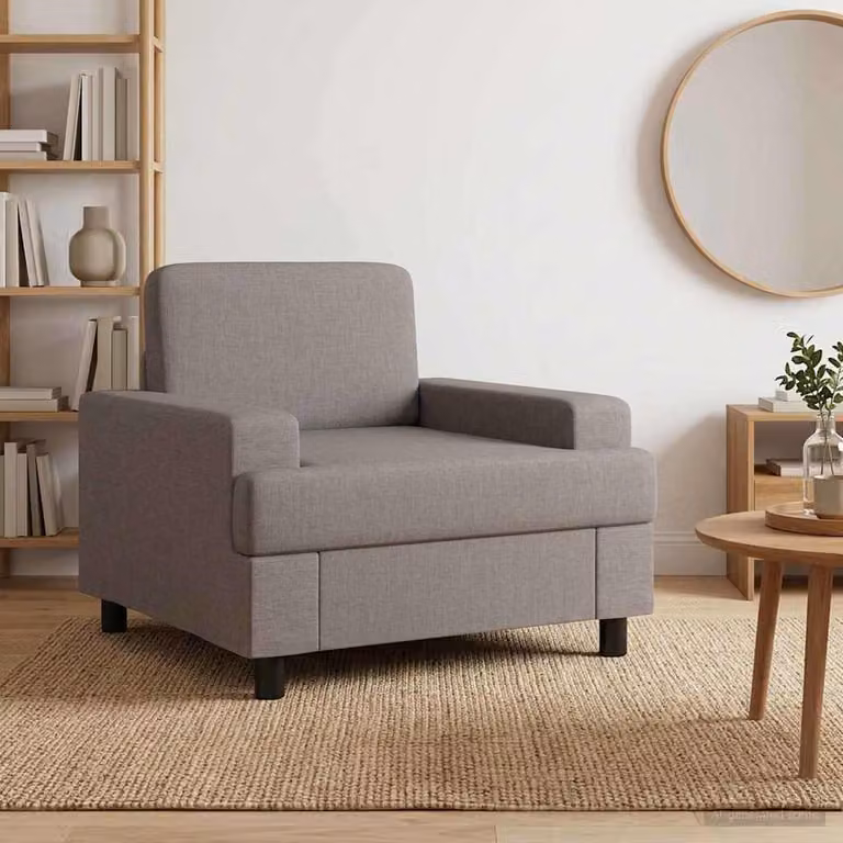 Poltrona lounge moderna vidaXL in tessuto beige e grigio con braccioli