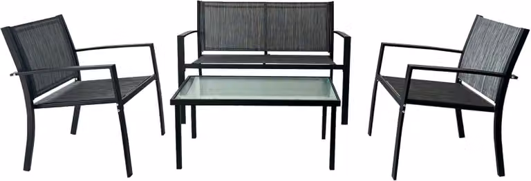 Salotto da giardino Rebecca Mobili Achiote 75x110x58 Acciaio Poliestere Grigio scuro Nero Moderno SET 4 pz