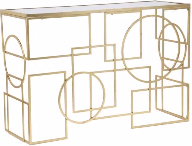 Consolle Marie geometrica in ferro oro con piano a specchio 120x41x81 cm