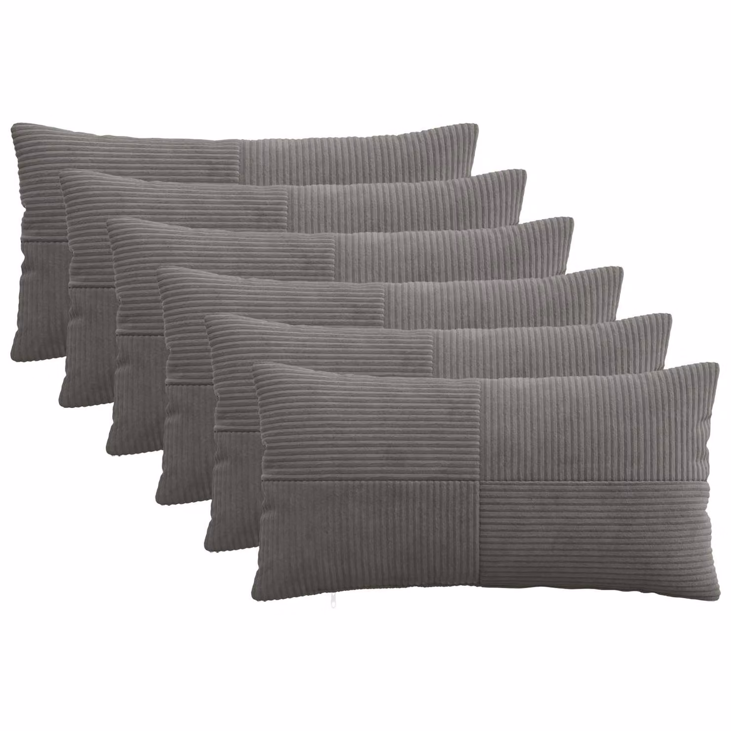 Set di 6 federe vidaXL ALMELO in velluto a coste, Grigio Scuro, 40 x 80 cm