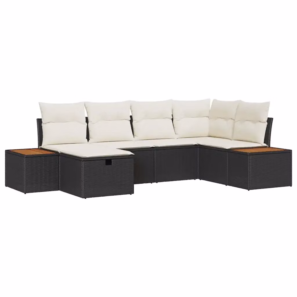 Set Divano da Giardino a L vidaXL 6 Pezzi con Cuscini e Tavolino Nero in Polyrattan e Acciaio – 2