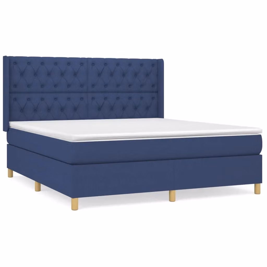 vidaXL Giroletto a Molle con Materasso Blu e Bianco in Tessuto L/P/H: 160 x 200 x 128 cm – 2