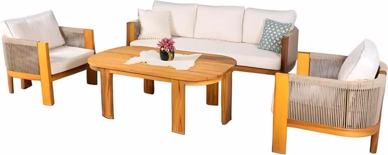 Sitzgruppe Sofa Couchtisch Sessel 4tlg. Set Gartenmöbel Terrasse Beige