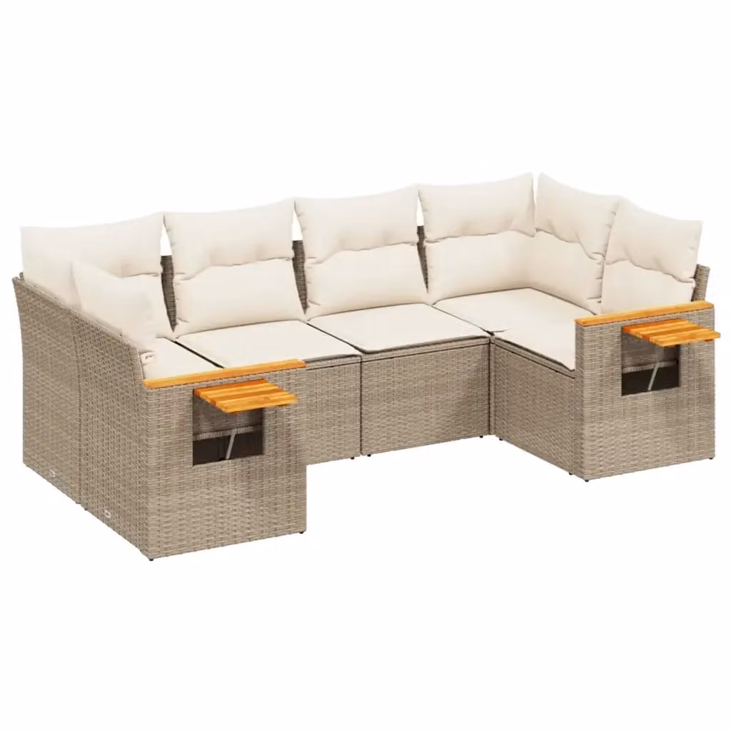 vidaXL Set Divano da Giardino a L in Polyrattan con Cuscini Beige e Tavolino, 6 Pezzi – 2