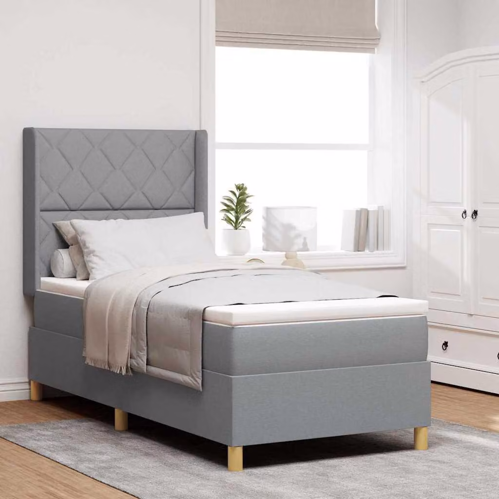 Maison Exclusive - Letto boxspring con testiera grigio chiaro 90 x 190 cm in tessuto