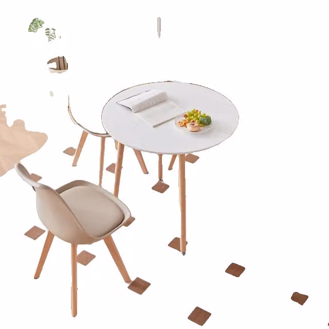 Set tavolo da pranzo, design rotondo, rivestimento in PU, set sala da pranzo kaki