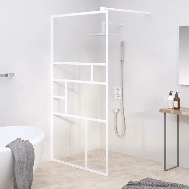 Parete per doccia walk in vidaXL in vetro trasparente con profilo bianco L: 115 cm, H: 195 cm