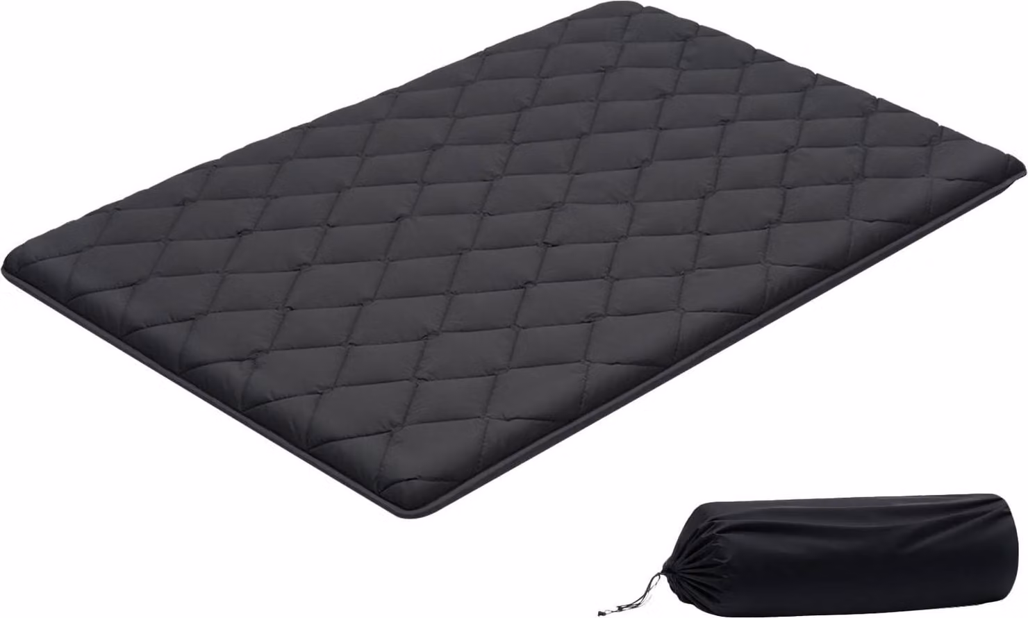 Materasso futon giapponese - Materasso tatami - 203,2 x 137,2 x 8,9 cm - 9 strati - Pieghevole - Con borsa per il trasporto e fissaggio - Per yoga e meditazione - Nero