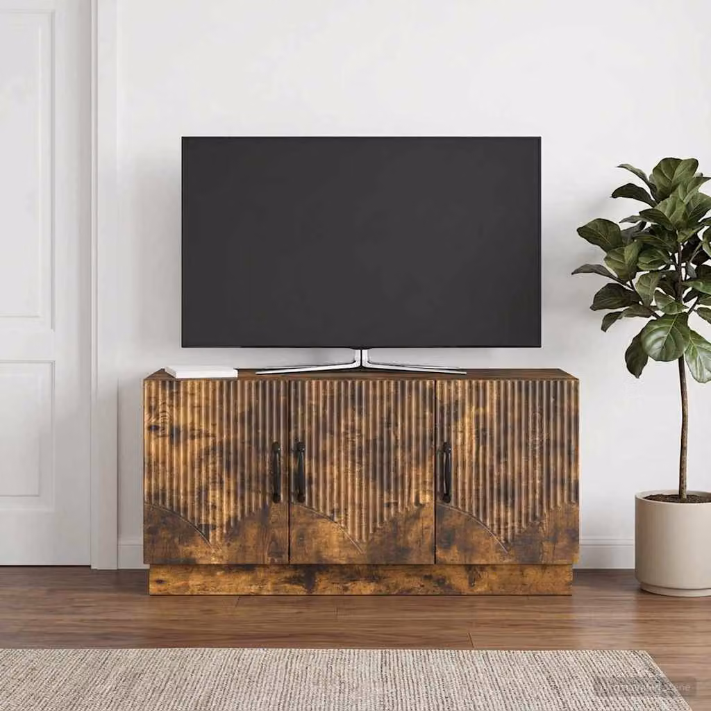 Mobile TV vidaXL in legno ingegnerizzato color rovere fumo con ruote, L 99 cm x P 34,5 cm x H 47 cm