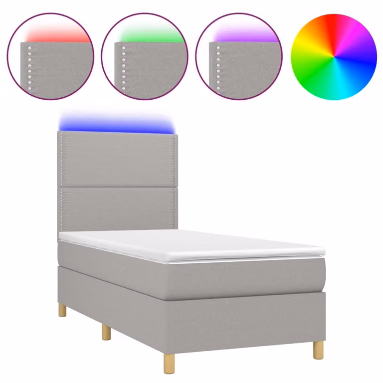 Letto a Molle Materasso e LED Grigio Chiaro 90x190 cm Tessuto