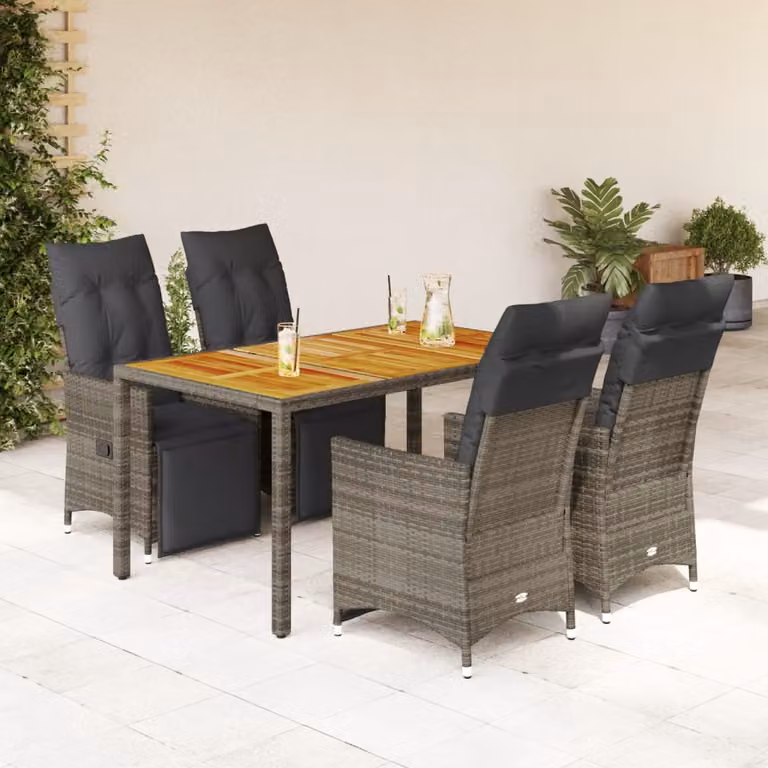 Set Bistrò da Giardino vidaXL 5 pz in Polyrattan e Legno di Acacia Grigio