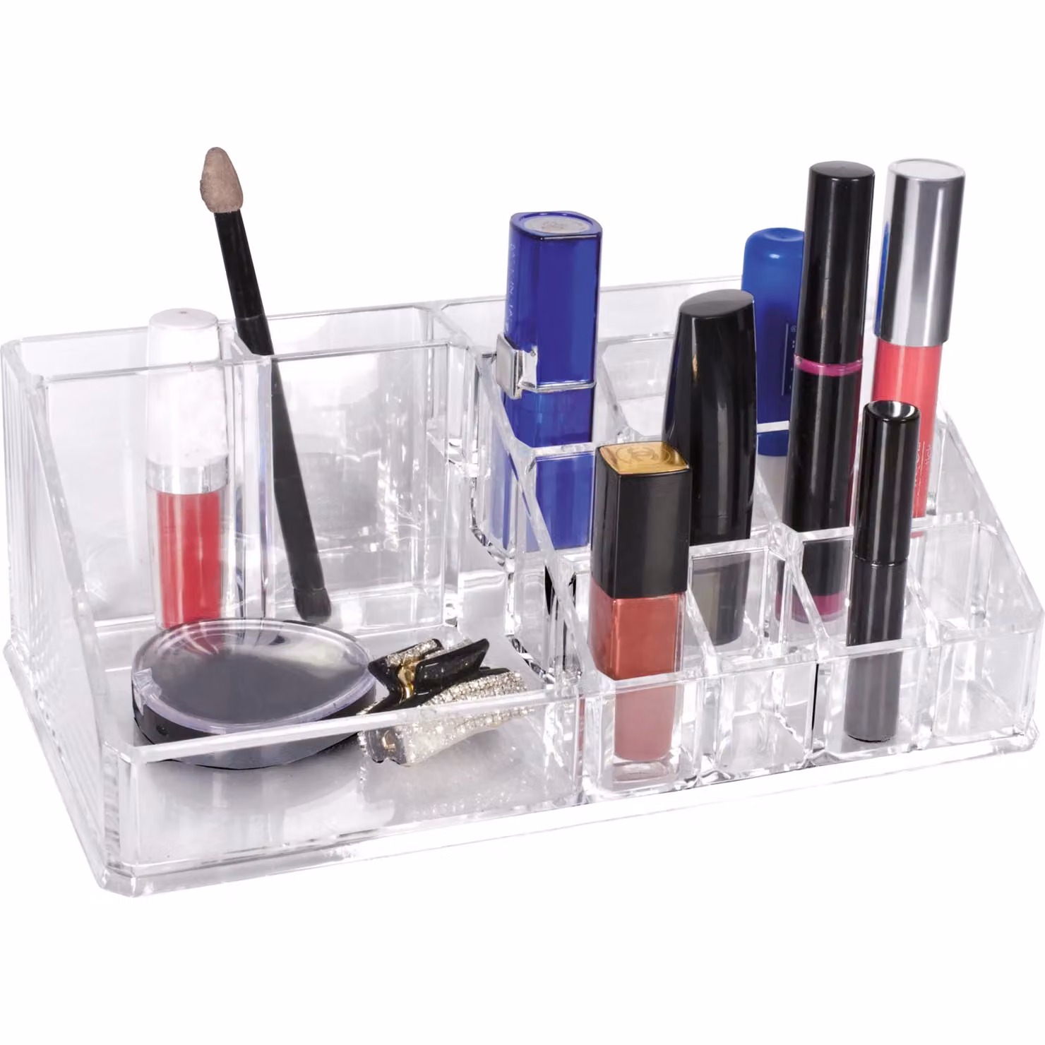 Portacosmetici VESTIAMO CASA in plastica trasparente con 16 scomparti, H 8 cm x L 21,8 cm x P 12,5 cm