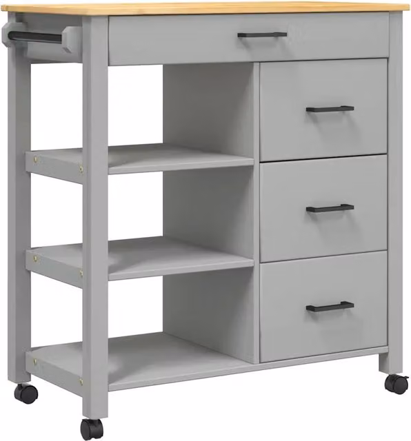 Carrello da Cucina MONZA 84x40x88,5 cm in Legno Massello di Pino CFW9956339
