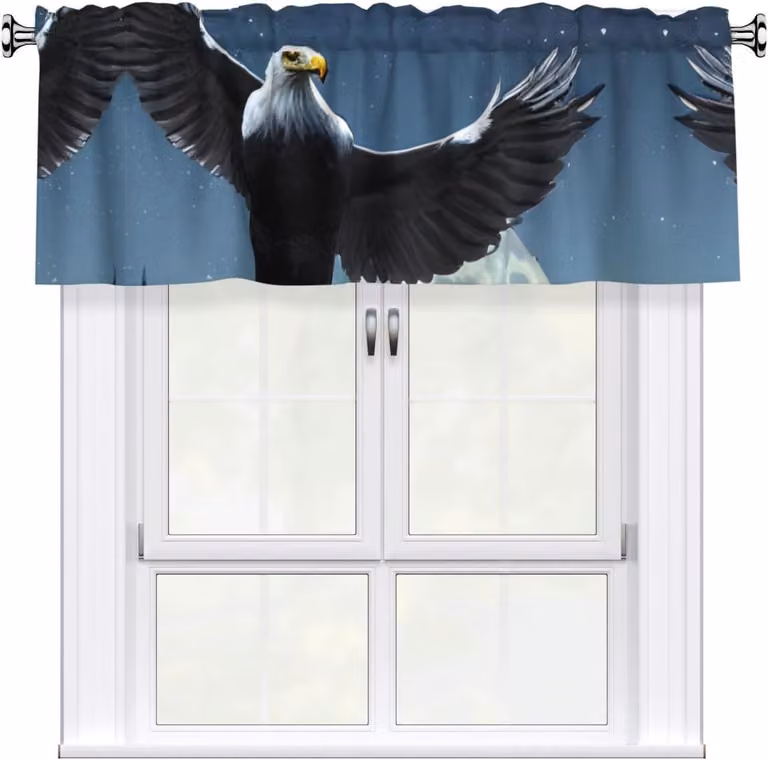 Volante decorativo con il motivo "Aquila sotto le stelle", dimensioni 137,2 x 45,7 cm, facile da installare, adatto per la decorazione di finestre in cucina, camera da letto e altri ambienti