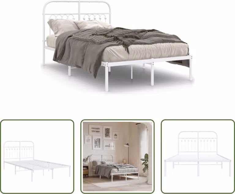 The Living Store Struttura letto con testiera in metallo bianco 120x200 cm