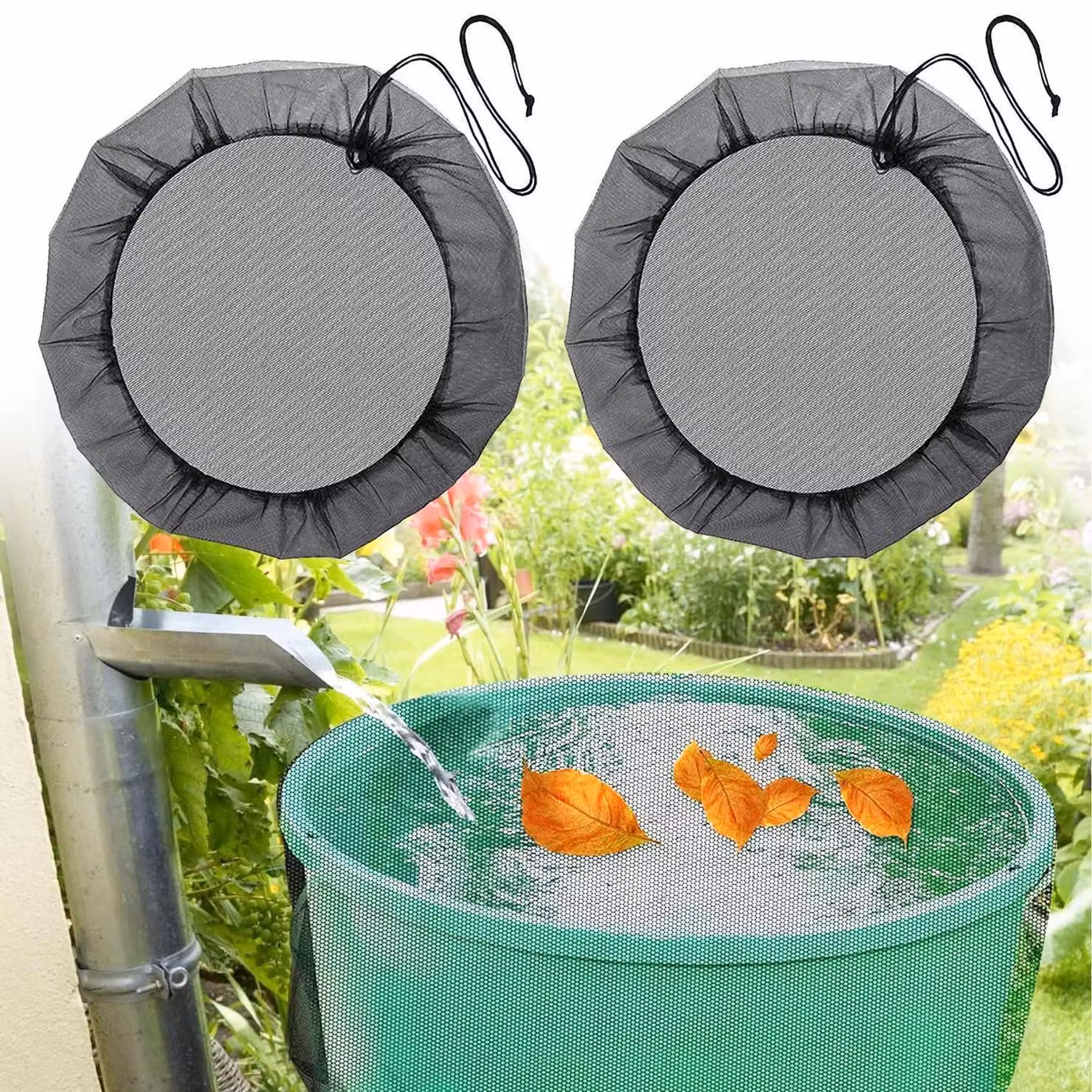 Contenitori per rifiuti da esterno, modello a rete, 60 cm, con coperchio regolabile e cordoncino, confezione da 2 pezzi