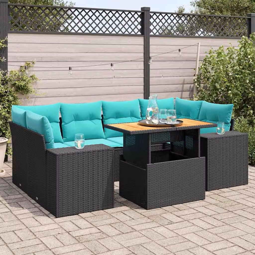 Maison Exclusive - Set Divani da Giardino con Cuscini 7pz Nero Polyrattan