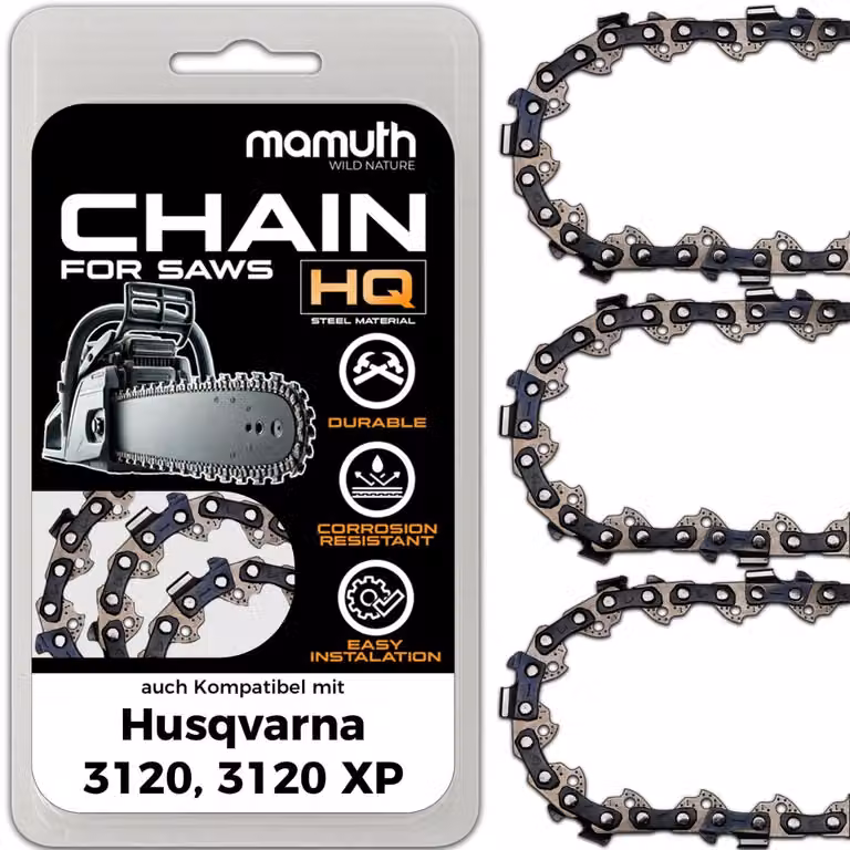 3 catene per motosega, lunghezza 50 cm, passo 1,5 mm, larghezza 3/8", modello 72 TG, compatibili con motoseghe Husqvarna 3120 e 3120 XP
