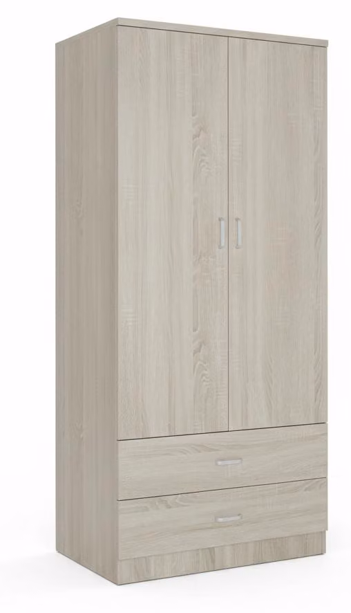 Armadio Guardaroba Capiente 2 Ante Mobile Camera Legno 80x52x190 cm.Colore:rovere