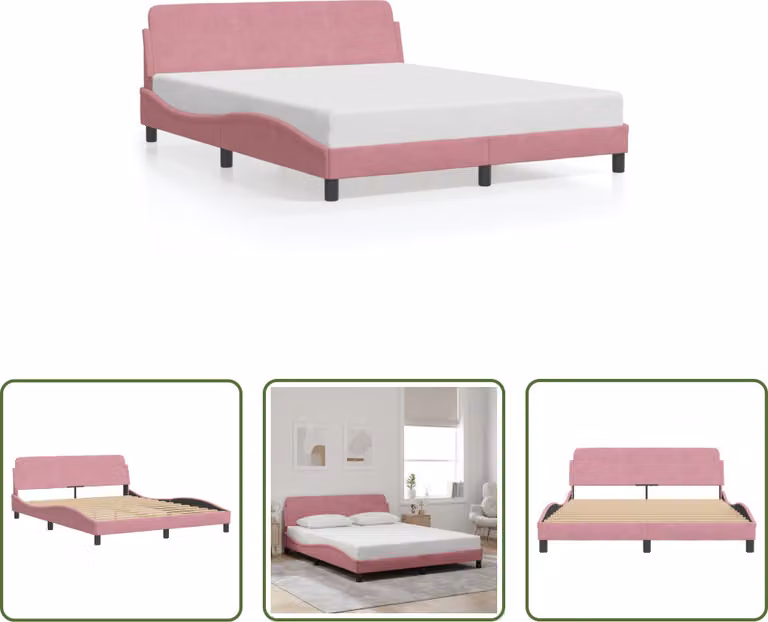 The Living Store Struttura letto con testiera rosa 160x200 cm in velluto
