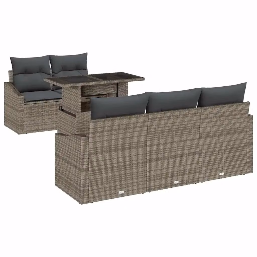 Set Divano da Giardino vidaXL a Forma di L in Polyrattan Grigio con Cuscini e Tavolino da 6 Pezzi – 2