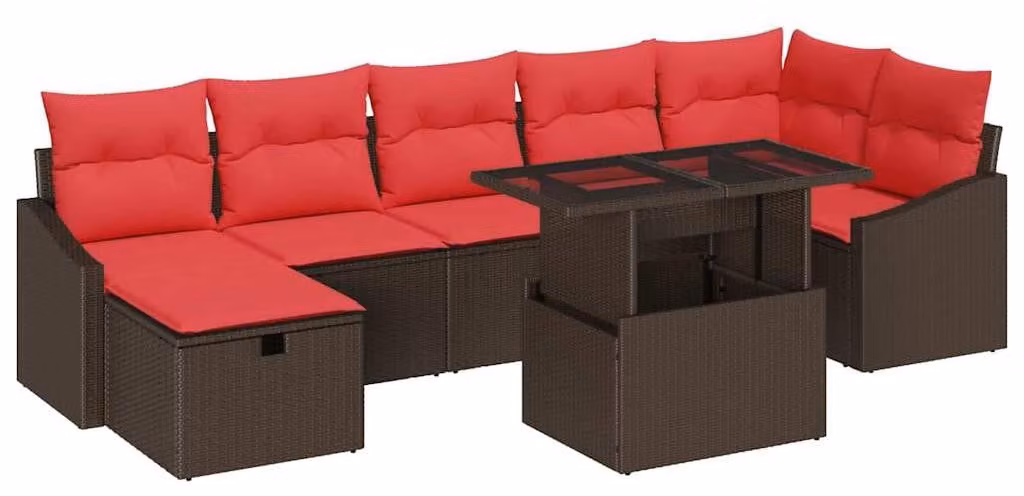 Set da giardino composto da 8 pezzi, realizzato in rattan sintetico