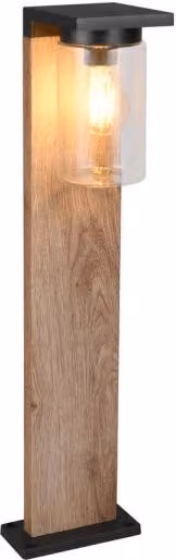 Paletto da giardino Trio Lighting ARDILA in legno e vetro, colore marrone e nero, Altezza: 65 cm, IP44, attacco E27