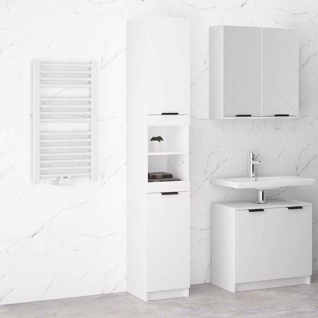 Armadietto da bagno moderno vidaXL bianco in legno e MDF con ante a battente e ripiani interni, L/P/H: 32 x 34 x 188,5 cm