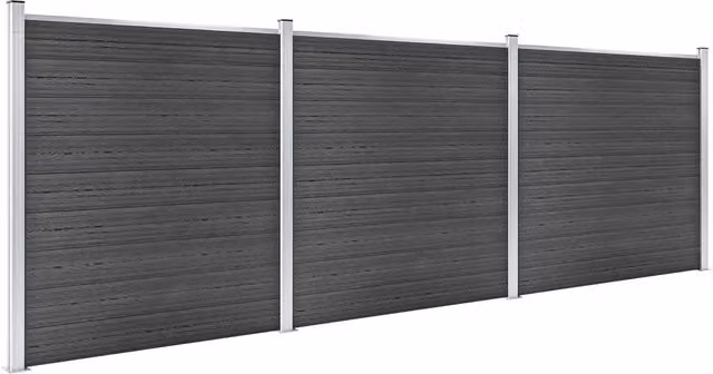 Set di pannelli per recinzione vidaXL in WPC e alluminio, colore nero, L: 526 cm, H: 186 cm – 1