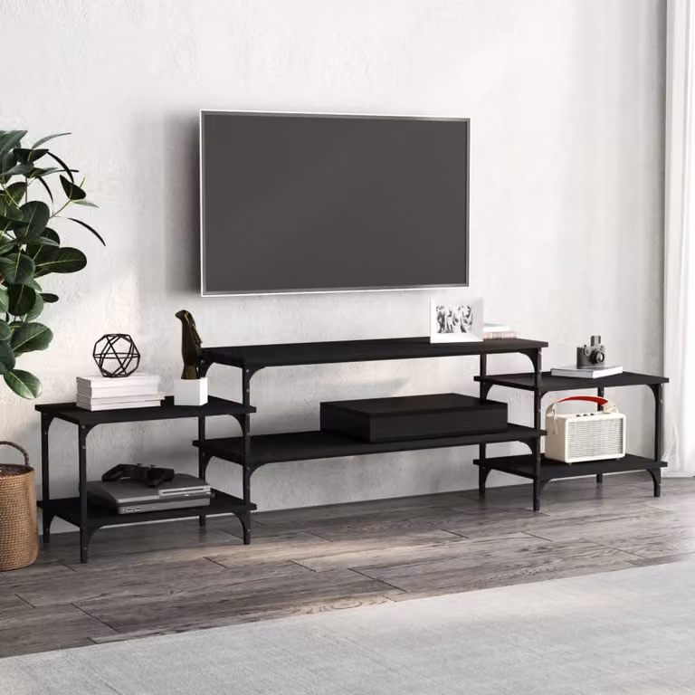 vidaXL Mobile Porta TV Nero in Legno e Metallo L: 197 cm, P: 35 cm, H: 52 cm