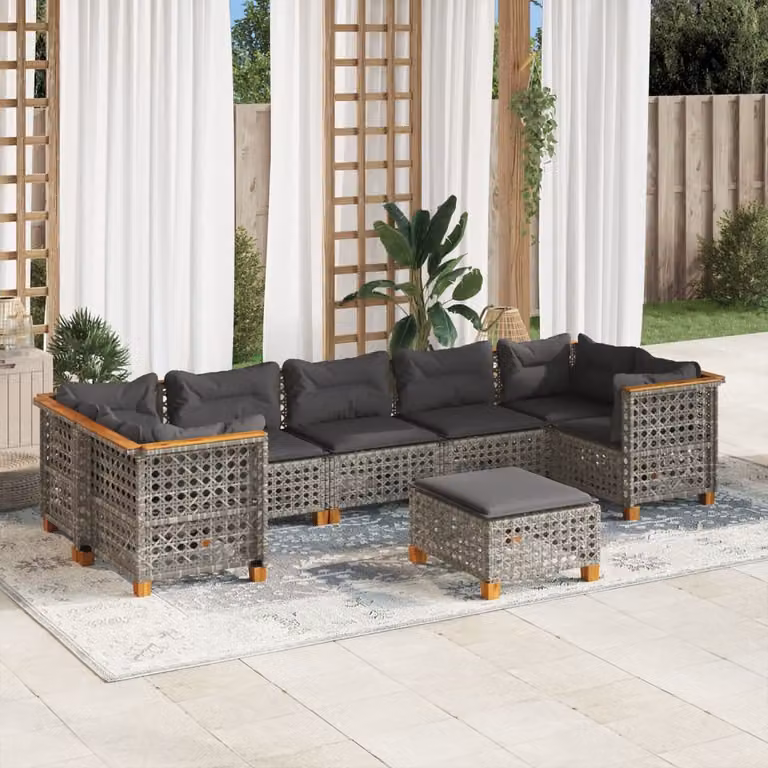 vidaXL Set Divano da Giardino 8 pz in Polyrattan Grigio con Cuscini e Ottoman