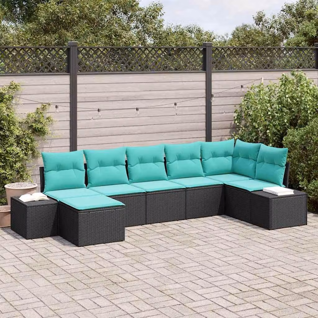 Maison Exclusive - Set da giardino composto da 7 pezzi, divano e poltrone, in rattan sintetico nero