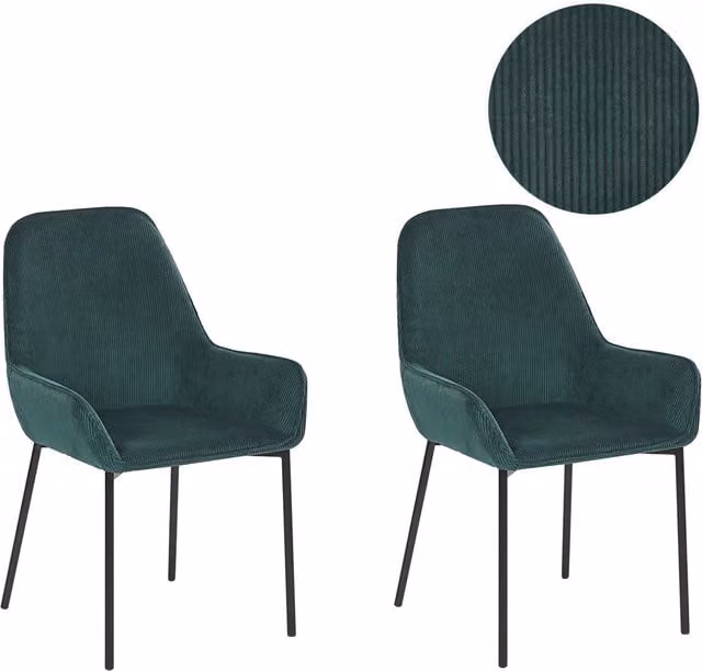 Set di 2 sedie da sala da pranzo BELIANI in velluto a coste verde con gambe in metallo nero stile moderno