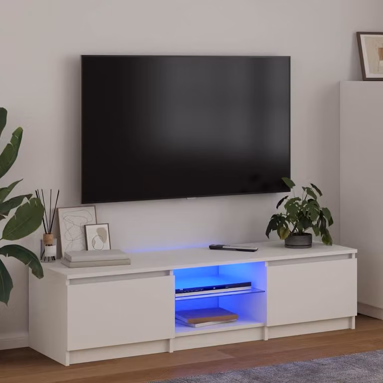 Mobile Porta TV Moderno vidaXL con Luci LED Integrate Bianco L: 140 cm, P: 40 cm, H: 36 cm