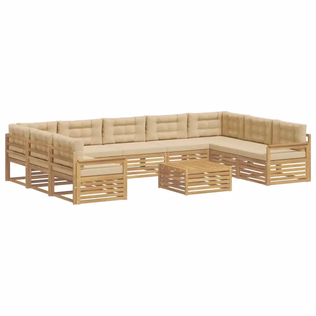 Set di divani da esterno a L con tavolino vidaXL in legno di acacia, Bianco e Beige – 2