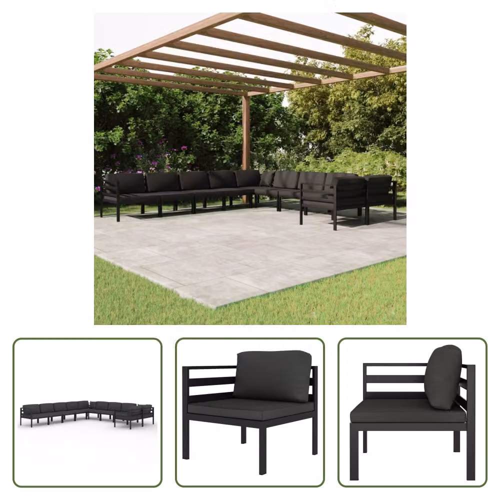 The Living Store Set salotto da giardino 10 pezzi con cuscini alluminio antracite