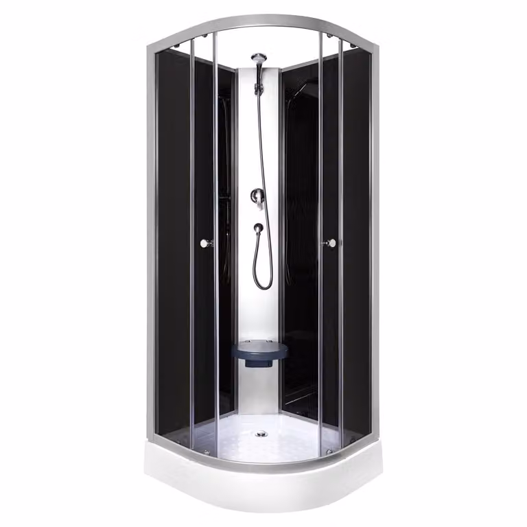 Cabina doccia 80X80X205 Cm / 4Mm; 4 ondulazioni Con sedile, alluminio / nero satinato Evora