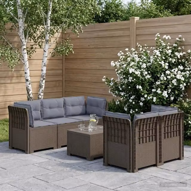 Divano da Giardino 5 Posti con Cuscini Stile Rattan PP 3443921