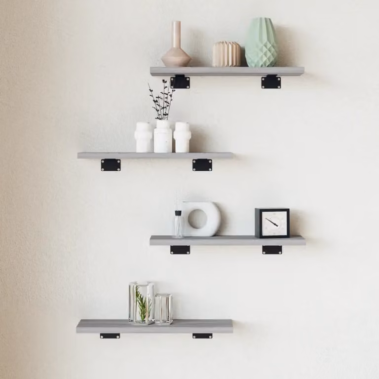 Set di 4 mensole da parete vidaXL in legno multistrato, colore Grigio Sonoma, L 40 cm x P 10 cm x H 1,5 cm