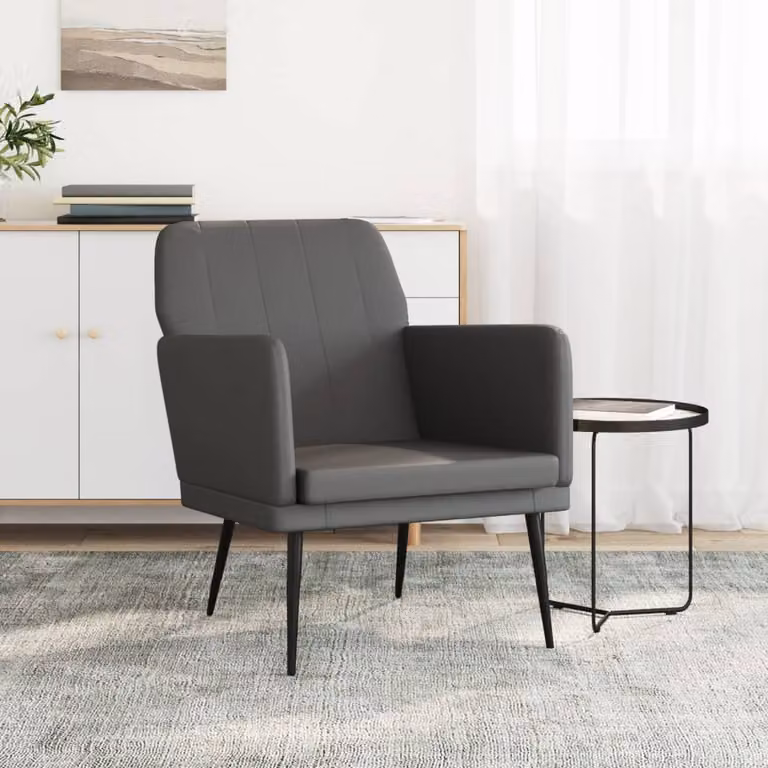 Poltrona relax moderna vidaXL in similpelle grigia con braccioli e struttura in metallo L: 61 cm, P: 78 cm, H: 80 cm