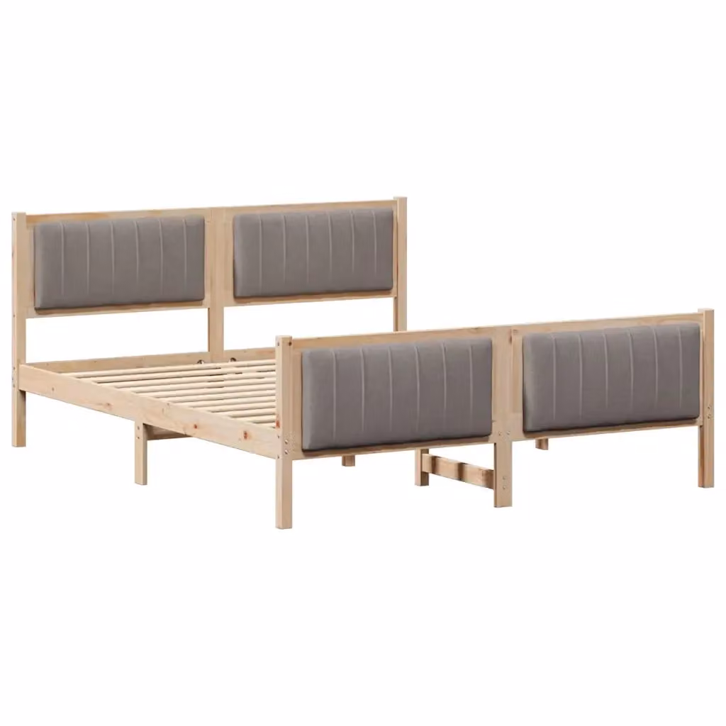 Struttura del letto moderna vidaXL con testiera imbottita in tessuto marrone e legno di pino L/P/H: 200 x 150 x 85,5 cm – 2