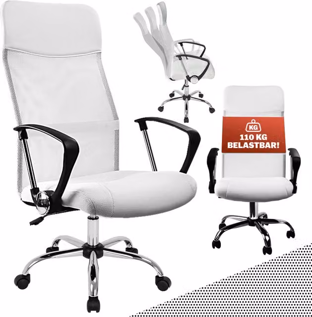 Sedia da Ufficio Ergonomica Casaria® Bianca con Braccioli e Ruote per Home Office