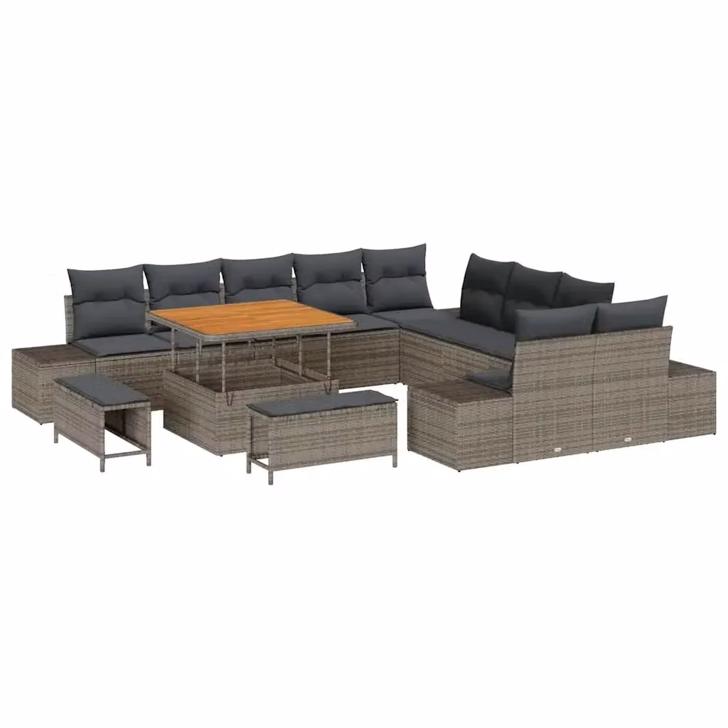 Set Divano da Giardino vidaXL a forma a U in Polyrattan Grigio con 13 Pezzi e Cuscini – 2