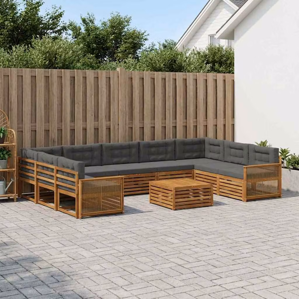 Set di divani da esterno vidaXL in legno di acacia con cuscini, forma a U, colore beige e antracite