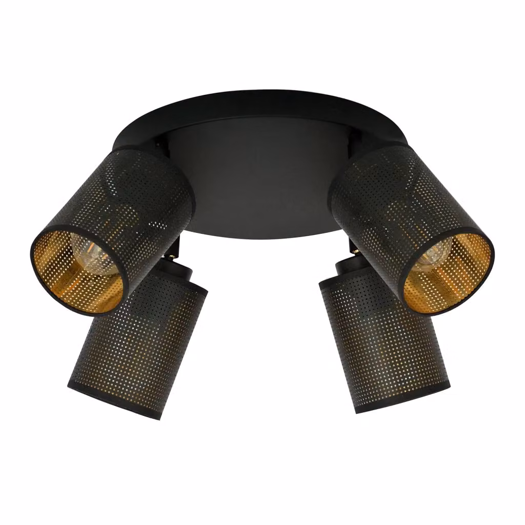 Plafoniera Tonda Spot Prachetas Luceart-Classic con 4 Luci Regolabili in Acciaio Nero e Oro – 2