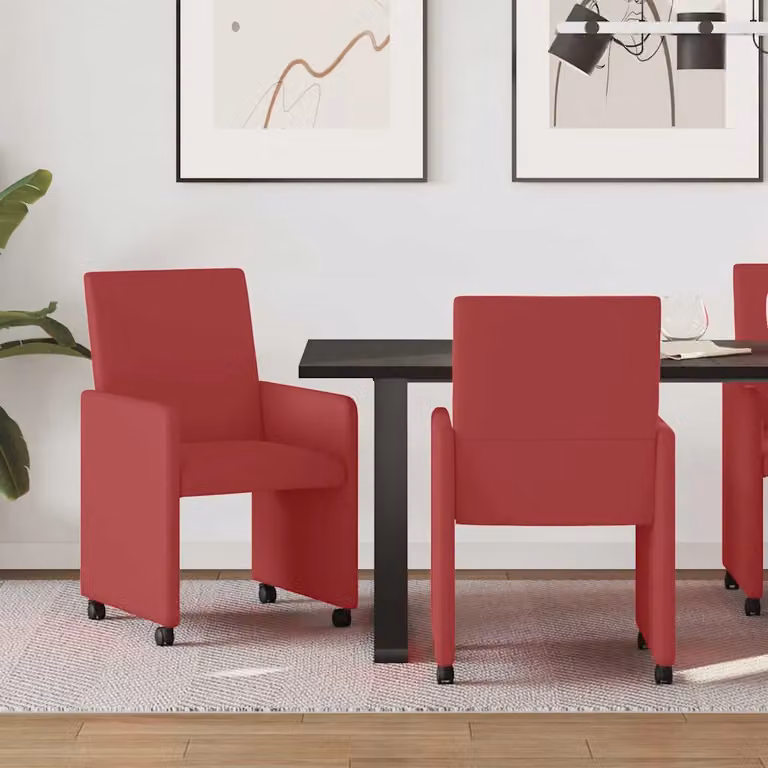 Set di 2 sedie da pranzo con ruote vidaXL in pelle sintetica rosso vino, L/P/H: 57 x 66 x 94 cm