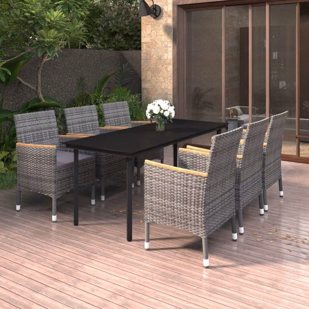Maison Exclusive - Set da pranzo da giardino da 7 pezzi con cuscini in polyrattan e vetro